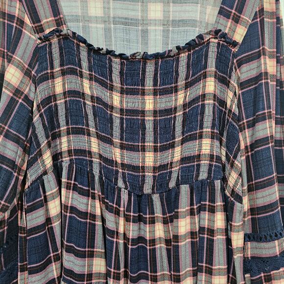 Torrid Pink Blue Plaid Babydoll Tunic Size 3 - Picture 2 of 8